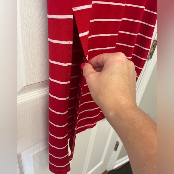 Red/White MIDI T-Shirt Dress Slits Stretch Size M work, travel - Picture 4 of 9